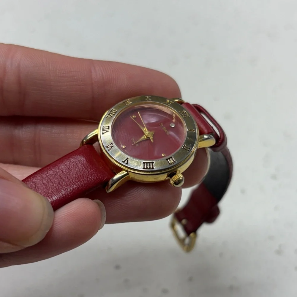 Vintage St. Marin Quartz Red Leather and Gold-Tone Women's Watch
